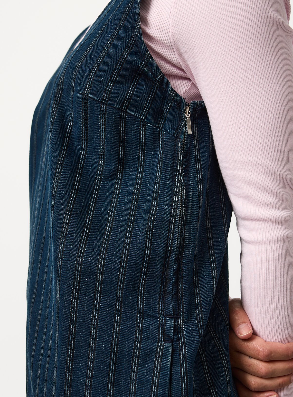 Textured Denim Stripe Sleeveless Mini Dress 14 - Image 3 thumbnail